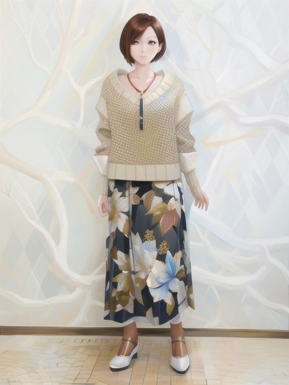 ベージュ系のベスト、ブラック系のスカート、ホワイト系のTシャツ/カットソーを着用したレディースの春コーディネートの2枚目の写真