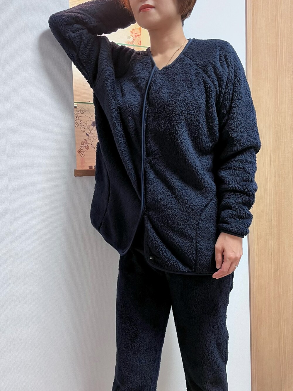「フェルトマリエッタ、feltmaglietta、秋冬コーデ、ルームウェア、ルームウェアー」｜「Felt-Magliettaのもこもこルームウェアパンツセットアップ（ルームウェア/パジャマ、ブルー系）」を使った、えりりんさん（レディース・161cm）の秋コーディネートの3枚目の写真
