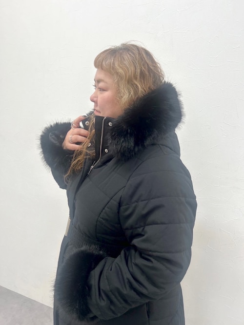 大きいサイズ＞【らめちゃんコラボ】フェイクファーフード付中綿コート