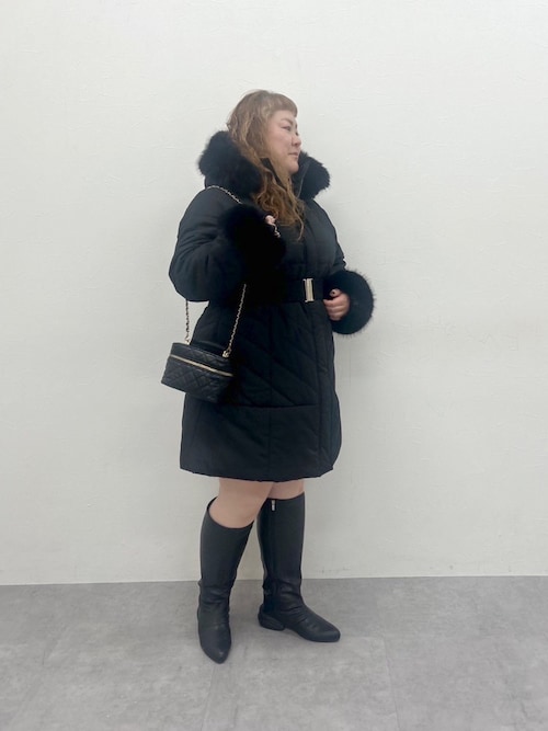 nissen らめちゃんコラボ フェイクファーフード付中綿コート 大きいサイズ＞【らめちゃんコラボ】フェイクファーフード付中綿コート