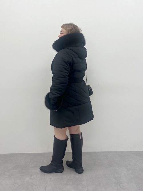 大きいサイズ＞【らめちゃんコラボ】フェイクファーフード付中綿コート