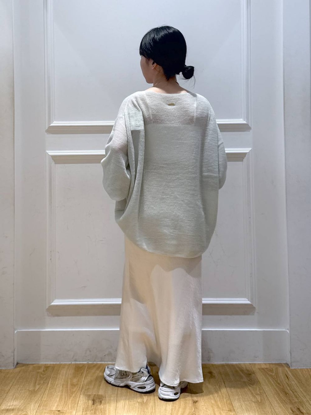 「低身長、ベーシック/シンプル、ナチュラル」｜「A part byのBabyモヘヤプルオーバー_長袖（ニット/セーター、グリーン系）」を使った、moriさん（レディース・148cm）の秋コーディネートの4枚目の写真