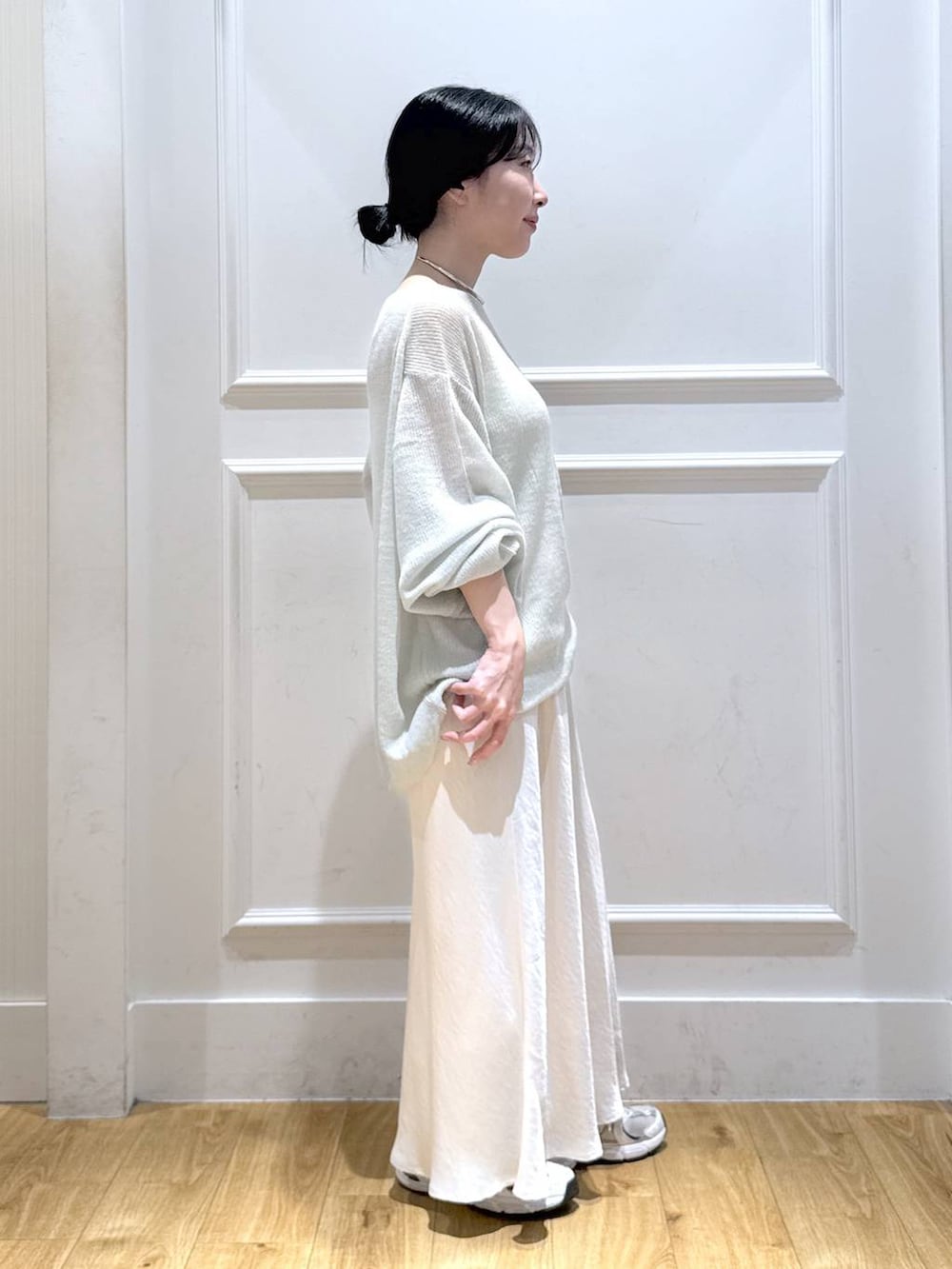「低身長、ベーシック/シンプル、ナチュラル」｜「A part byのBabyモヘヤプルオーバー_長袖（ニット/セーター、グリーン系）」を使った、moriさん（レディース・148cm）の秋コーディネートの5枚目の写真