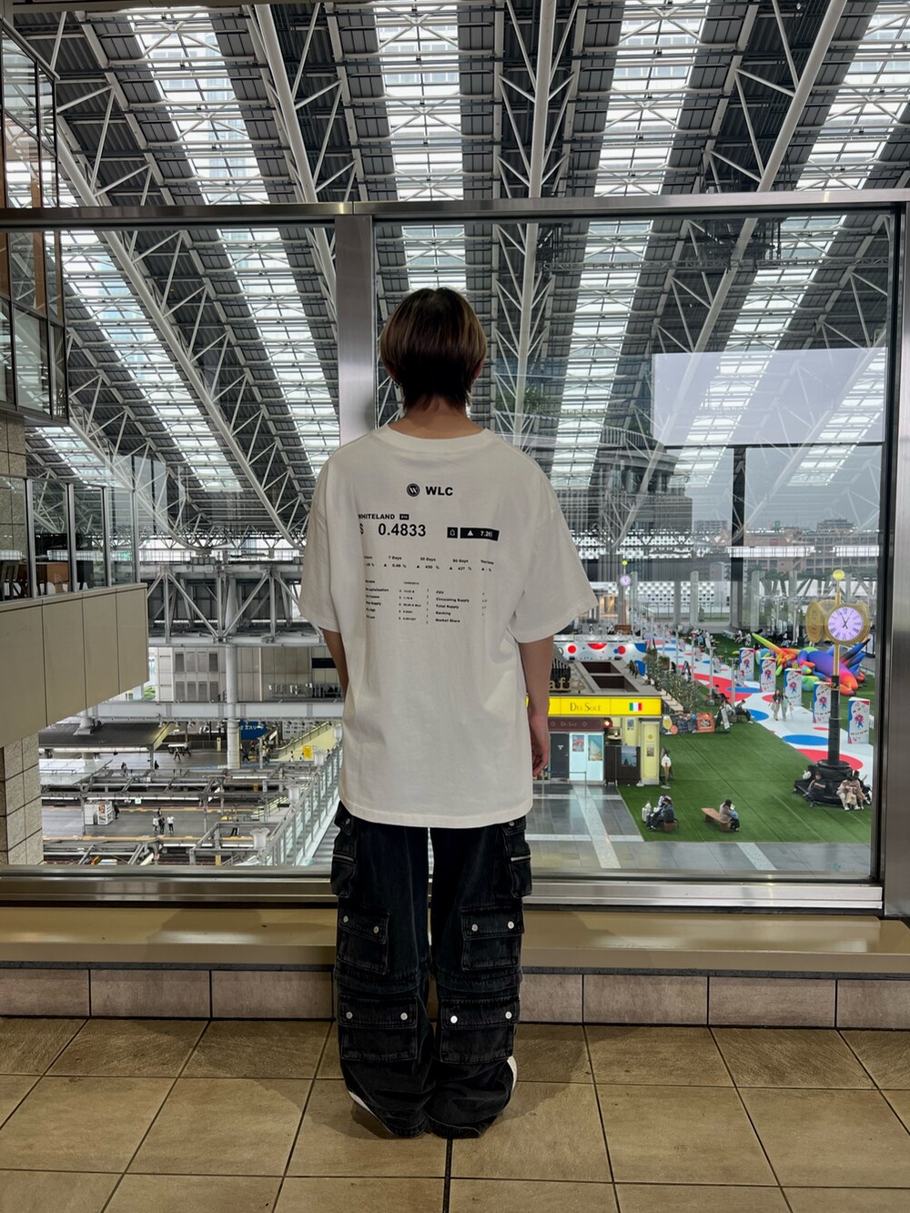 ホワイト系のTシャツ/カットソーを着用したメンズの夏コーディネートの3枚目の写真