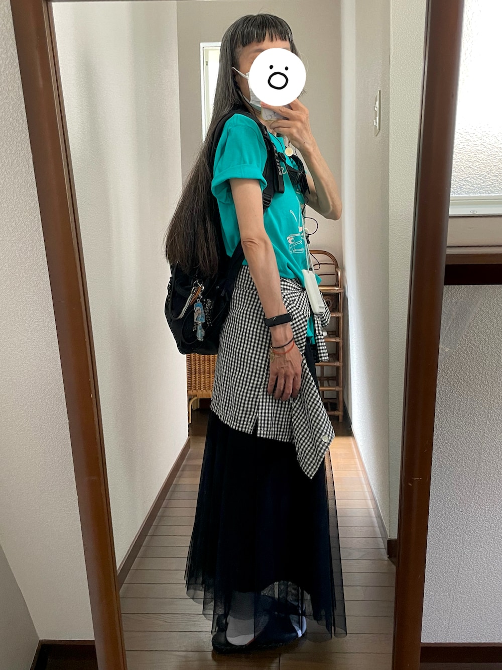 「バンドT、チュールスカート、50代ファッション」｜「GUのアイテム（スカート、ブラック系）」を使った、maiさん（レディース・146cm）の夏コーディネートの2枚目の写真