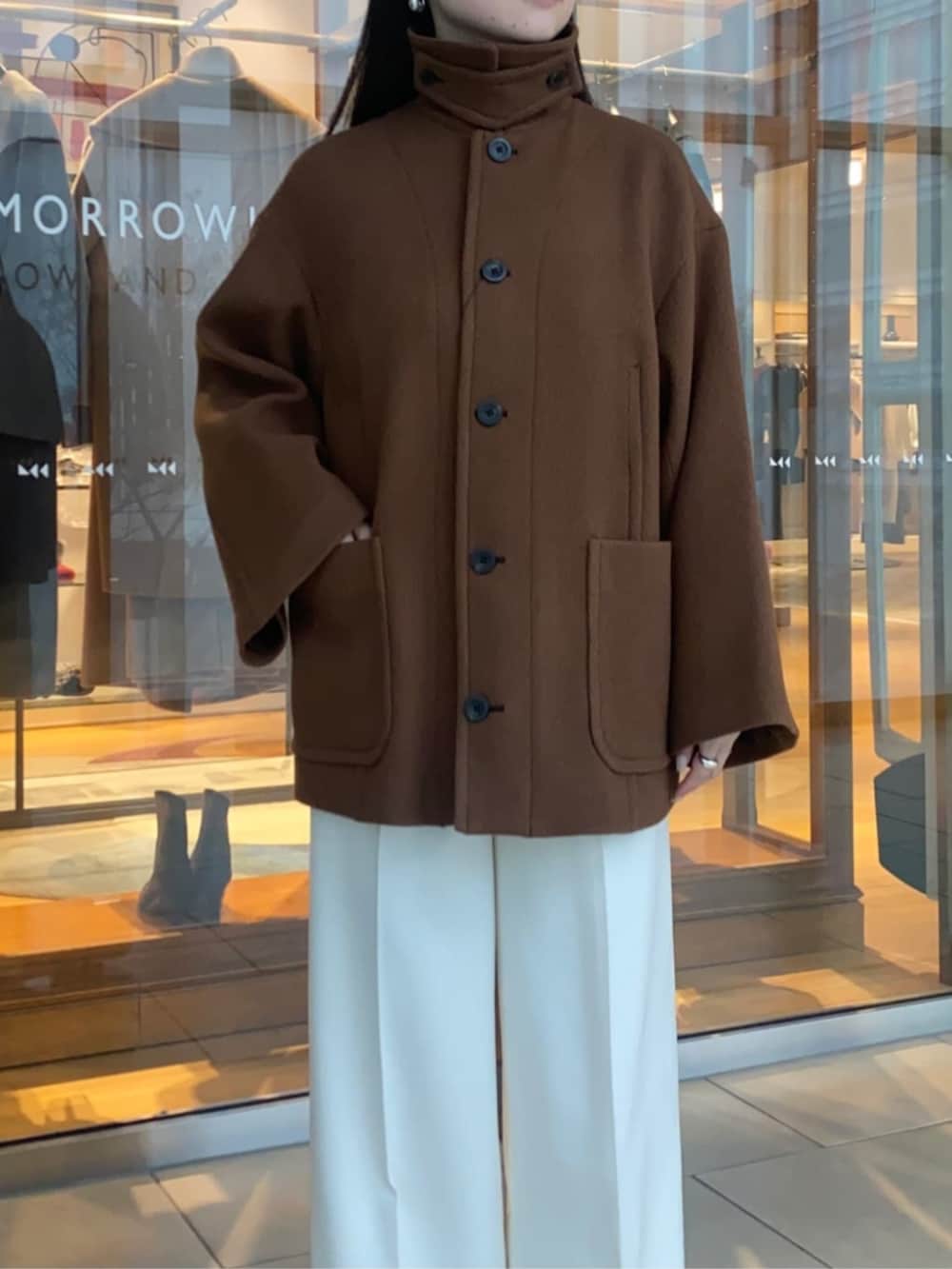 ウールヘリンボーン ワイドスリーブハーフコートを使った人気