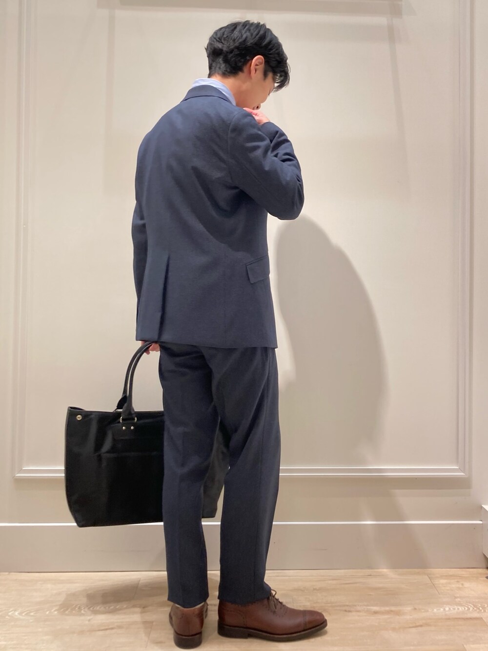 「セットアップ、通勤コーデ、メンズ、ジャケット、スラックス」｜「NOLLEY'S goodmanの《セットアップ対応》TRABEST JK テーラードジャケット（テーラードジャケット、ブルー系）」を使った、fukagawaさん（メンズ・170cm）の秋コーディネートの2枚目の写真