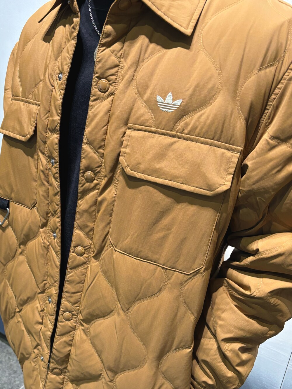 「スニーカー、ジャケット、アウター、adidas、アディダス、スタンスミス、adidas originals、アディダスオリジナルス、ライトジャケット」｜「adidasのLIGHTWEIGHT DOW（ダウンジャケット/コート、ブラウン系）」を使った、MRさん（メンズ・177cm）の秋コーディネートの2枚目の写真
