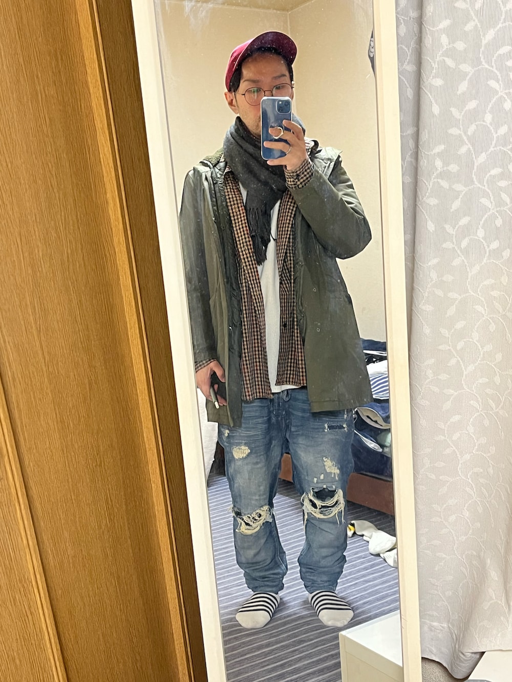 「ZOZOのアイテム（デニムパンツ、ブルー系）」を使った、nori Yuki  さん（メンズ・167cm）の冬コーディネートの2枚目の写真