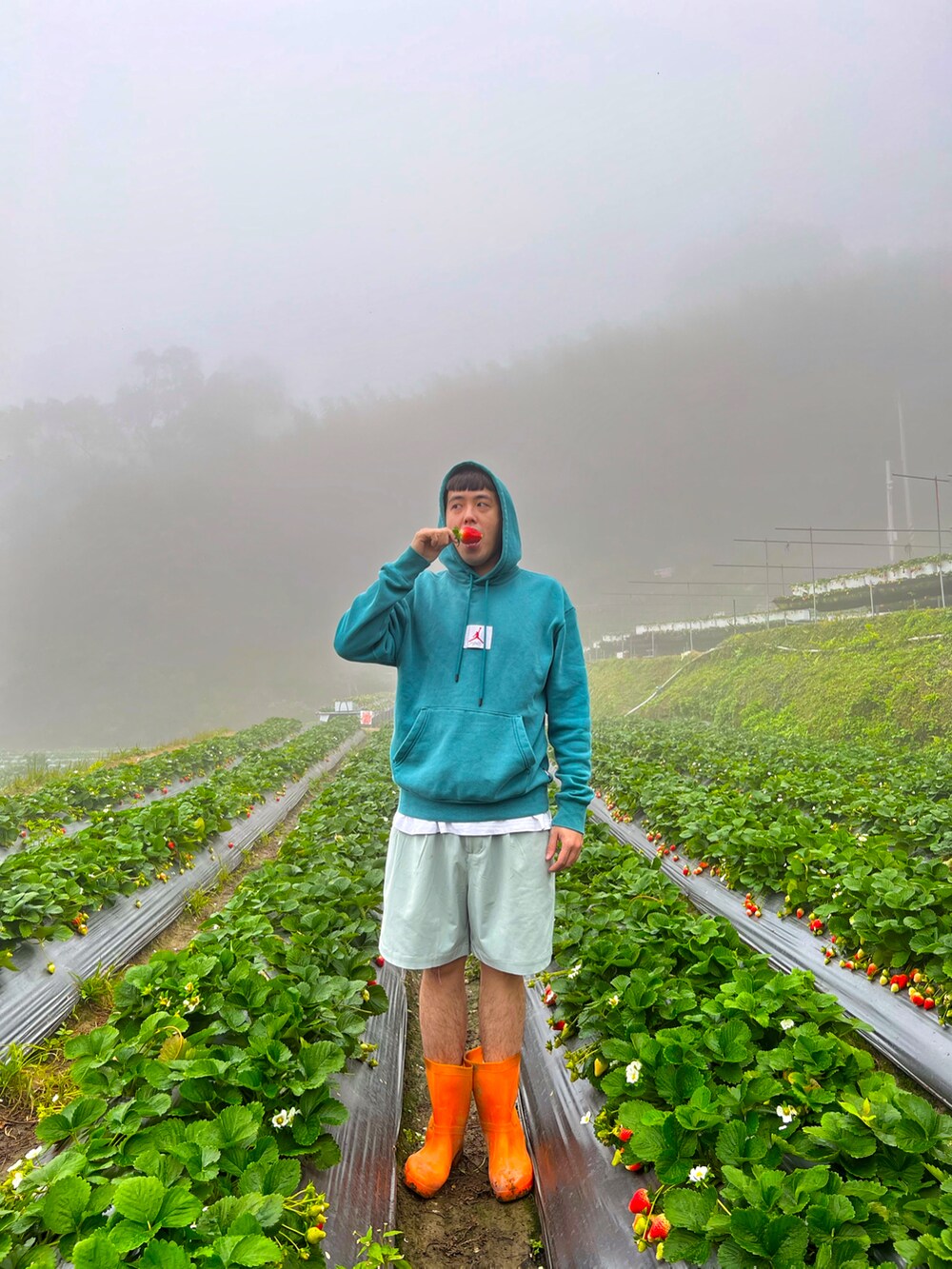 グリーン系のカーゴパンツ、グリーン系のその他トップスを着用したメンズの冬コーディネートの2枚目の写真