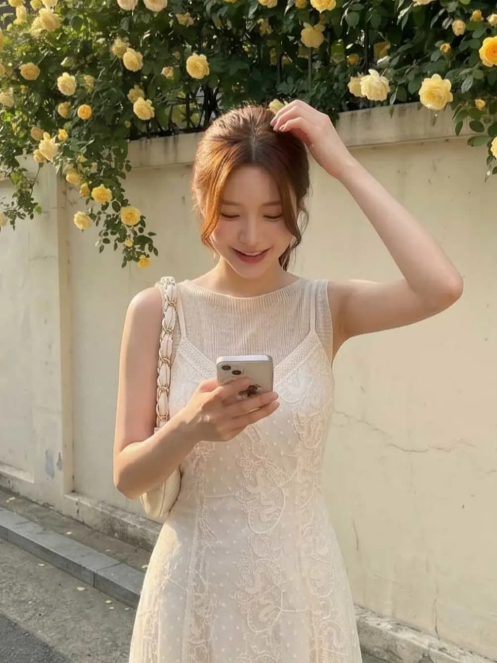 ホワイト系のワンピース/ドレスを着用したレディースの春コーディネートの2枚目の写真