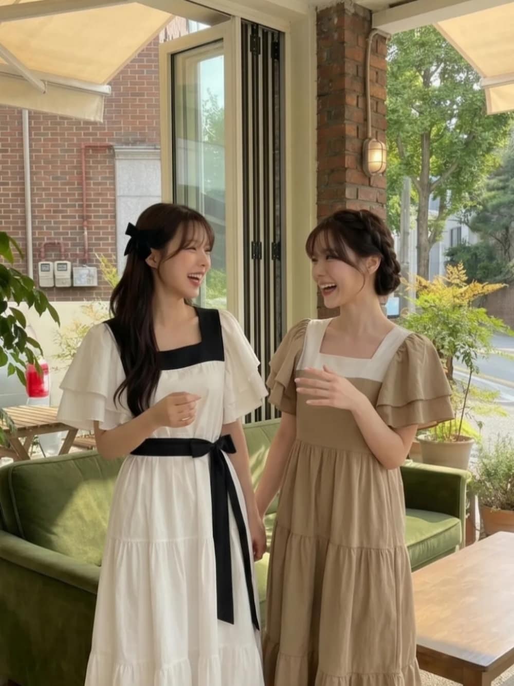 ベージュ系のワンピース/ドレスを着用したレディースの夏コーディネートの3枚目の写真