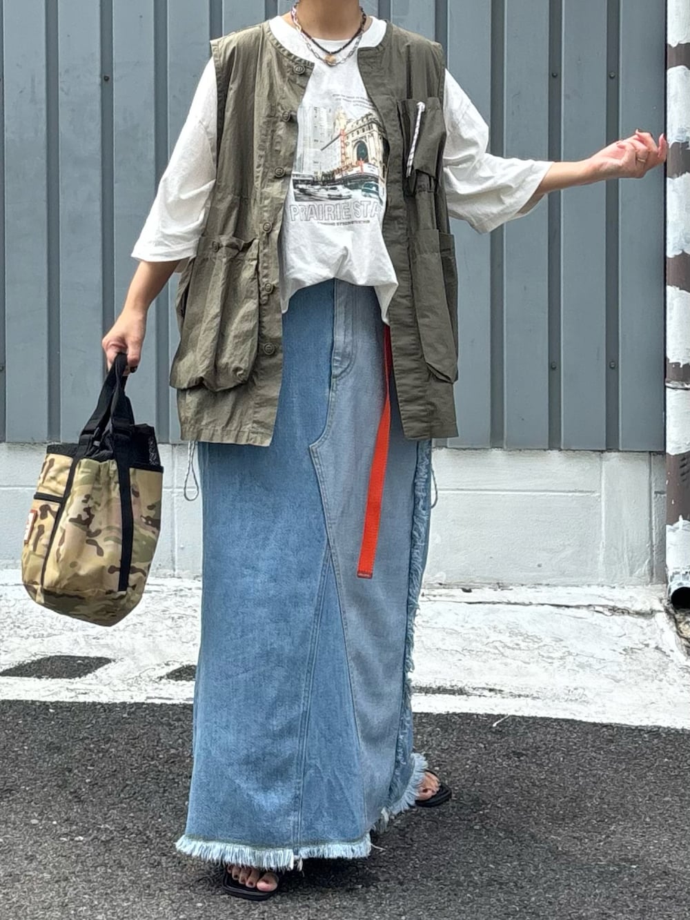 「カジュアル、niko and ...、夏コーデ」｜「Javaの《JaVaジャバ 別注》ころんと可愛い。2wayアウトドア巾着メッシュバッグ（ショルダーバッグ、その他）」を使った、machikoさん（骨格ウェーブ・レディース・155cm）の秋コーディネートの3枚目の写真