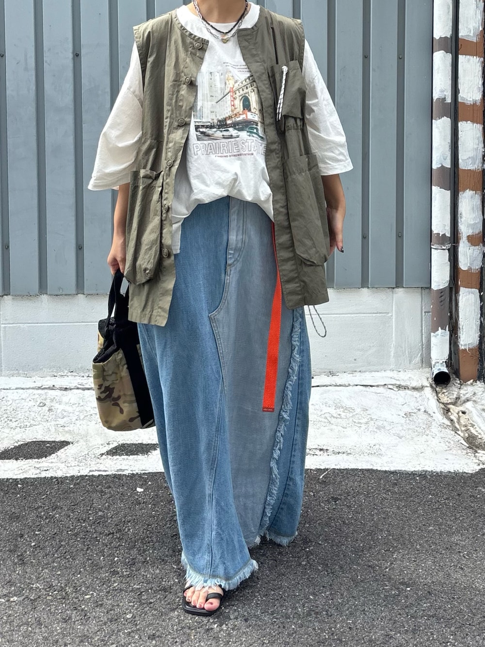「カジュアル、niko and ...、夏コーデ」｜「Javaの《JaVaジャバ 別注》ころんと可愛い。2wayアウトドア巾着メッシュバッグ（ショルダーバッグ、その他）」を使った、machikoさん（骨格ウェーブ・レディース・155cm）の秋コーディネートの2枚目の写真