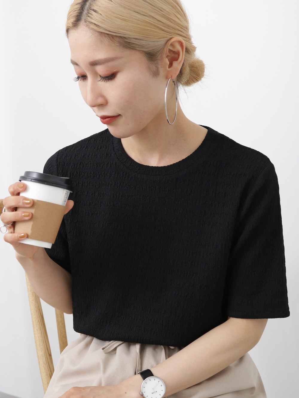 「カジュアルコーデ、シンプルコーデ、シンプル、大人カジュアル、オトナ女子、プチプラ、プチプラコーデ、秋コーデ、パンツスタイル、グルカサンダル、Samansa Mos2 blue、きれいめカジュアル」｜「Samansa Mos2 blueの厚底グルカサンダル（サンダル、ブラウン系）」を使った、miyaさん（骨格ウェーブ・レディース・158cm）の夏コーディネートの2枚目の写真