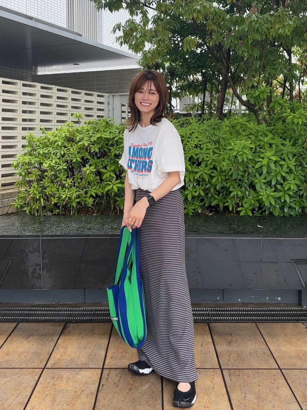 「お出かけコーデ日記、夏コーデ、Ungrid、yunco_de、153cmコーデ、低身長、低身長コーデ、アメスリワンピ」｜「UngridのツアーロゴルーズTee（Tシャツ/カットソー、グレー系）」を使った、yunさん（レディース・153cm）の春コーディネートの2枚目の写真