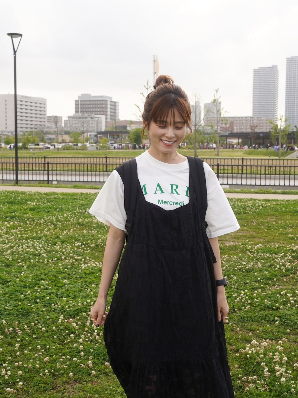 「PR、tiptop、ジャガードワンピース、153cm、低身長、お出かけコーデ日記、yunco_de」｜「tiptopのシアージャガードノースリワンピース（ワンピース、ブラック系）」を使った、yunさん（レディース・153cm）の春コーディネートの4枚目の写真