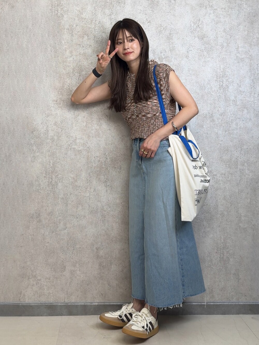 「レイヤードスタイル、古着MIX、PR、KBF、UNIQLO、adidas」｜「KBFのスリーブレスポロニット（ニット/セーター、ピンク系）」を使った、yunさん（レディース・153cm）の夏コーディネートの2枚目の写真