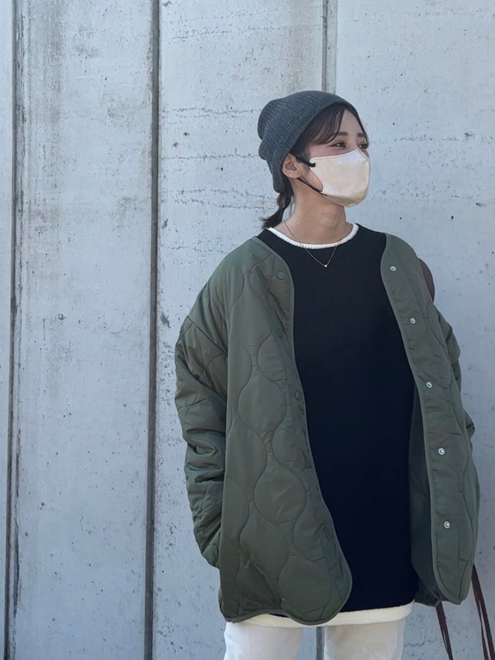 「未来のWEARISTAプロジェクト、秋のコーデ、GRL、UNIQLO、シンプルスタイル、yunco_de、153cmコーデ、低身長」｜「Ungridのリブ編みニット帽（ニットキャップ/ビーニー、ブラック系）」を使った、yunさん（レディース・153cm）の秋コーディネートの3枚目の写真