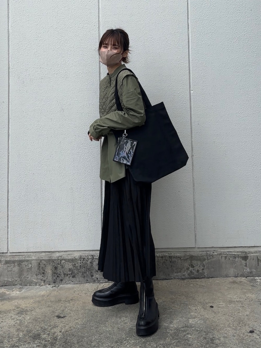 「春服デビュー宣言、トートバッグ、yunco_de、153cmコーデ、低身長女子、低身長コーデ、ZARA、WORKMAN」｜「GYDAのGYDA (ジェイダ) トートバッグ CANVAS GY-B081（トートバッグ、ブラック系）」を使った、yunさん（レディース・153cm）の春コーディネートの2枚目の写真