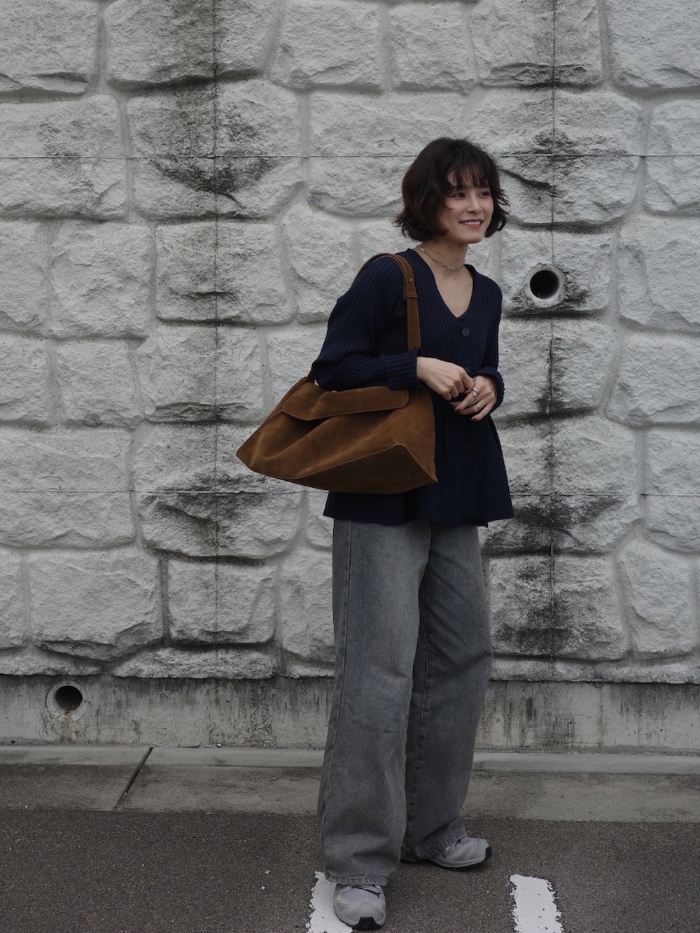 「今日のコーデ、春服みてみて、春コーデ」｜「titivateの前後2wayペプラムニットトップス（ニット/セーター、ブルー系）」を使った、yunさん（レディース・153cm）の春コーディネートの2枚目の写真
