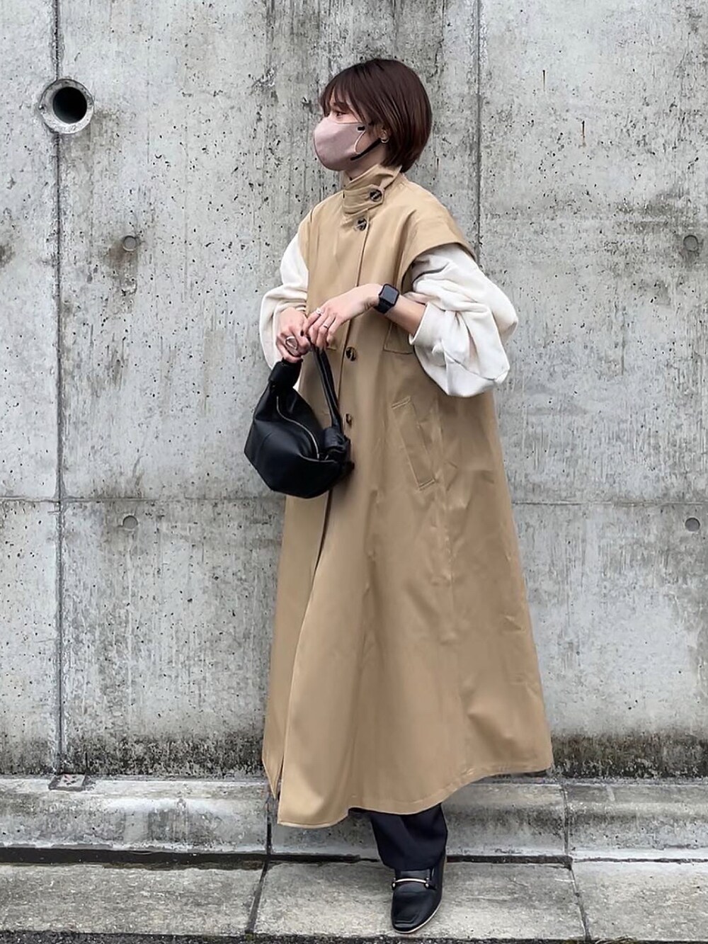 「トレンチコート、yunくろ、yunclo、yunco_de、オトナカジュアル、BOTTEGA VENETA、春コーデ、ゆるコーデ、淡色コーデ」｜「ReNormの【pocoコラボ】トレンチロングジレ（トレンチコート、ベージュ系）」を使った、yunさん（レディース・153cm）の春コーディネートの3枚目の写真