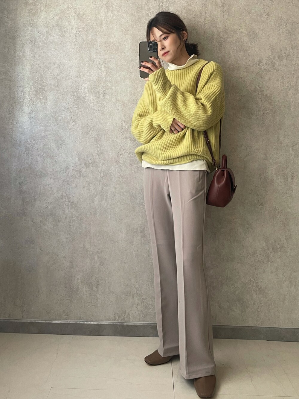 「PR、グリーンレーベル リラクシング、ノーカラーコート、GRL、ショートブーツ」｜「green label relaxingの【本田翼さん着用】EX FINE リッタイ スリーブ ノーラペル コート（ノーカラーコート、グリーン系）」を使った、yunさん（レディース・153cm）の秋コーディネートの2枚目の写真