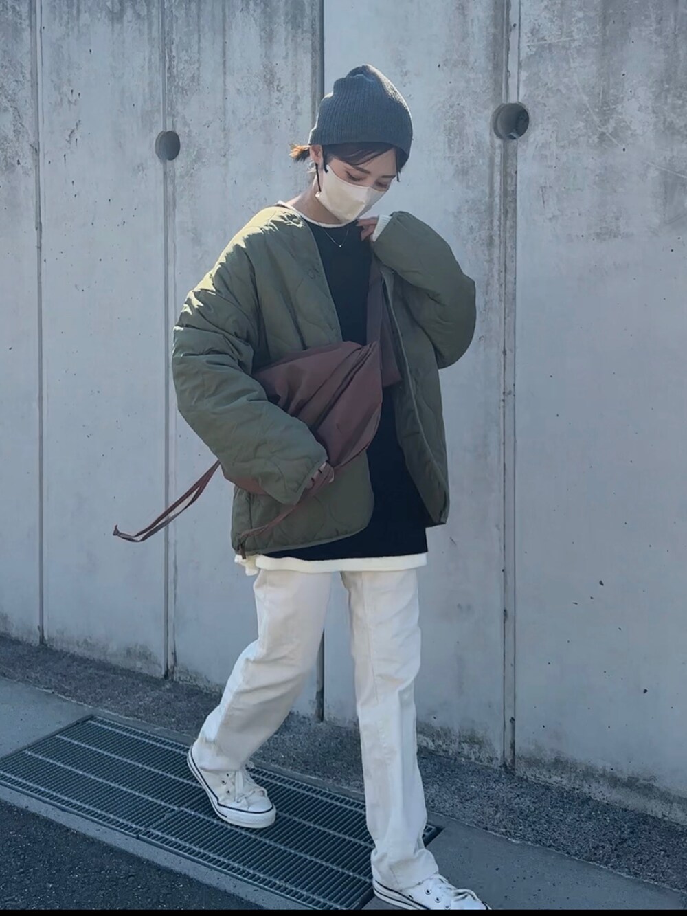 「未来のWEARISTAプロジェクト、秋のコーデ、GRL、UNIQLO、シンプルスタイル、yunco_de、153cmコーデ、低身長」｜「Ungridのリブ編みニット帽（ニットキャップ/ビーニー、ブラック系）」を使った、yunさん（レディース・153cm）の秋コーディネートの2枚目の写真