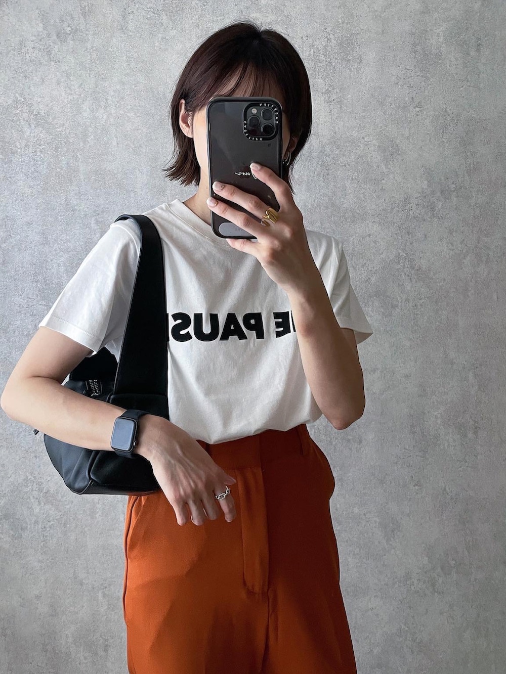 「GRL、カラーパンツ、カジュアルコーデ、yunco_de、エアリフト、NIKE」｜「THE PAUSEの【THE PAUSE】THE PAUSE Tシャツ（Tシャツ/カットソー、ホワイト系）」を使った、yunさん（レディース・153cm）の夏コーディネートの2枚目の写真