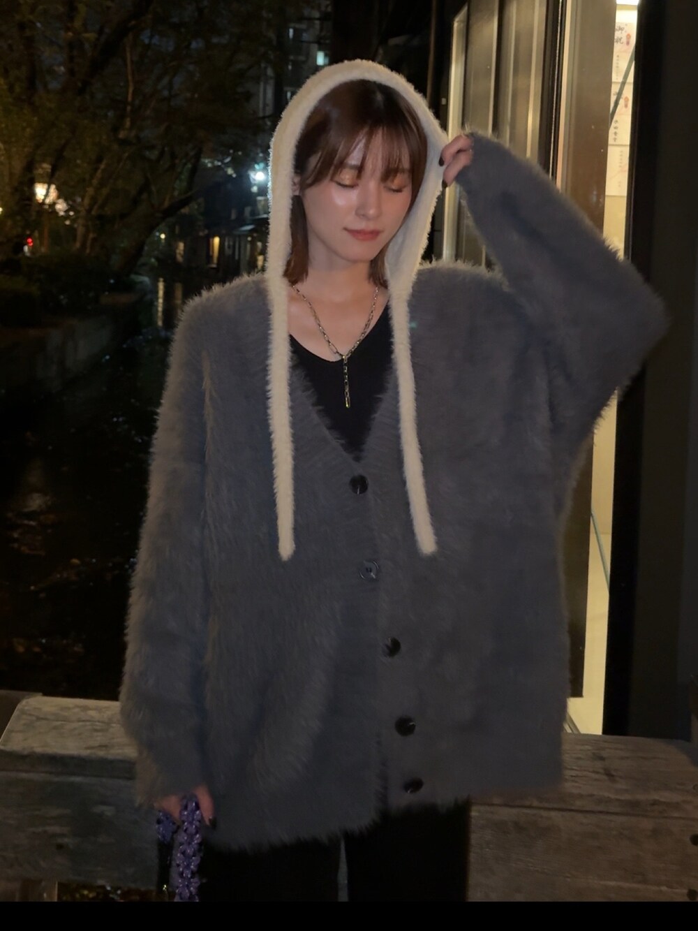 「ファッションを楽しもう、秋冬コーデ、fifth、フライトニットキャップ、153cm、yunco_de、低身長」｜「DISCOATのシャギーフライトニットキャップ（ニットキャップ/ビーニー、グリーン系）」を使った、yunさん（レディース・153cm）の秋コーディネートの2枚目の写真