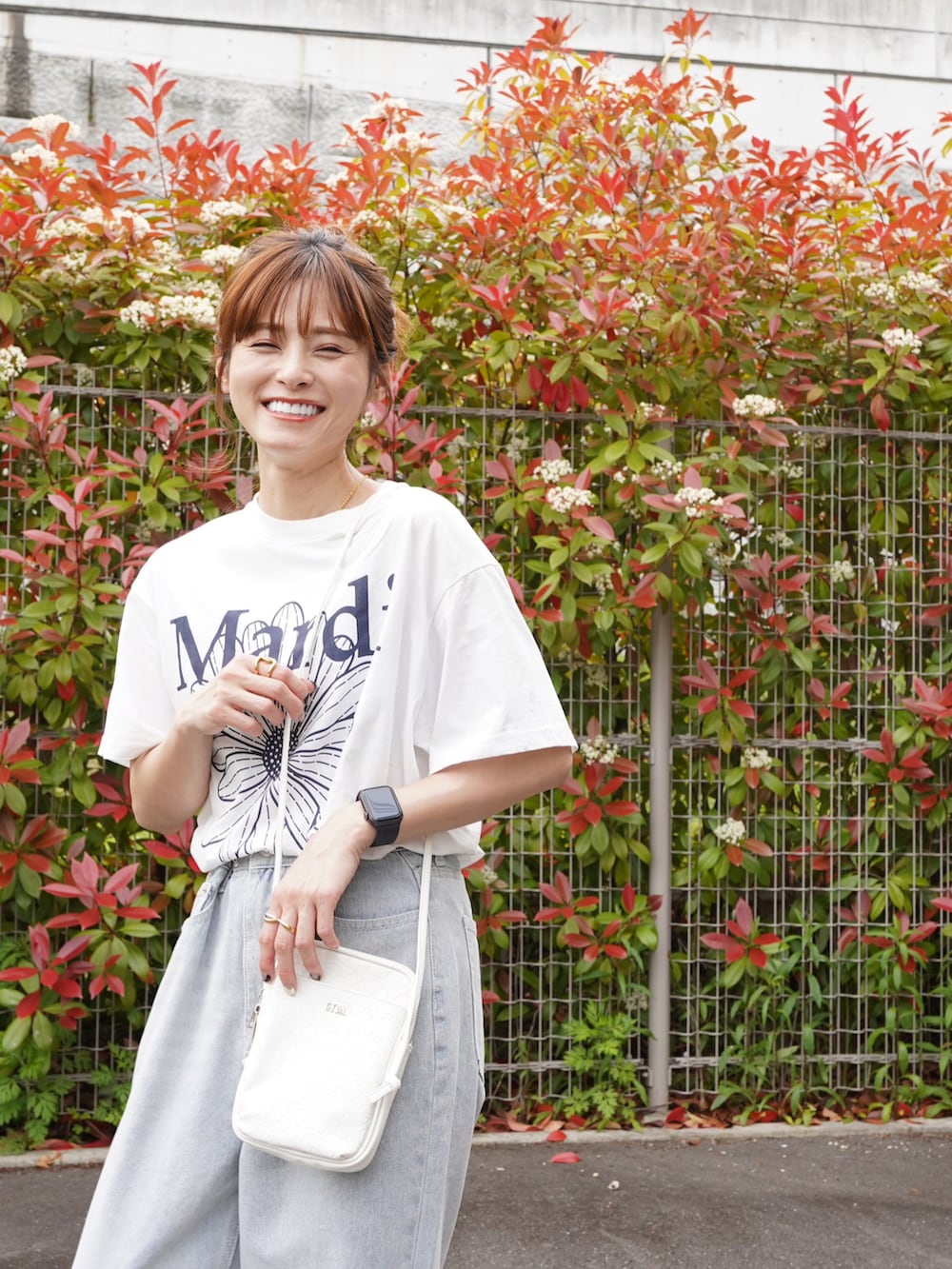 「お出かけコーデ日記、GYDA、ショルダーバッグ、PR、153cm、Mardi Mercredi、マルディメクルディ、yunco_de」｜「GYDAの【WEB限定商品】GYDA(ジェイダ) : パスコインケース付きマルチミニショルダー / スマホショルダー / ミニポシェット GY-B035（ショルダーバッグ、ホワイト系）」を使った、yunさん（レディース・153cm）の春コーディネートの2枚目の写真