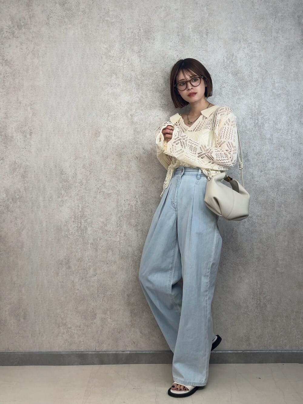 「バレッタ、BARRETTA」｜「BARRETTAの透かし編みニットプルオーバー（ニット/セーター、ホワイト系）」を使った、yunさん（レディース・153cm）の夏コーディネートの2枚目の写真