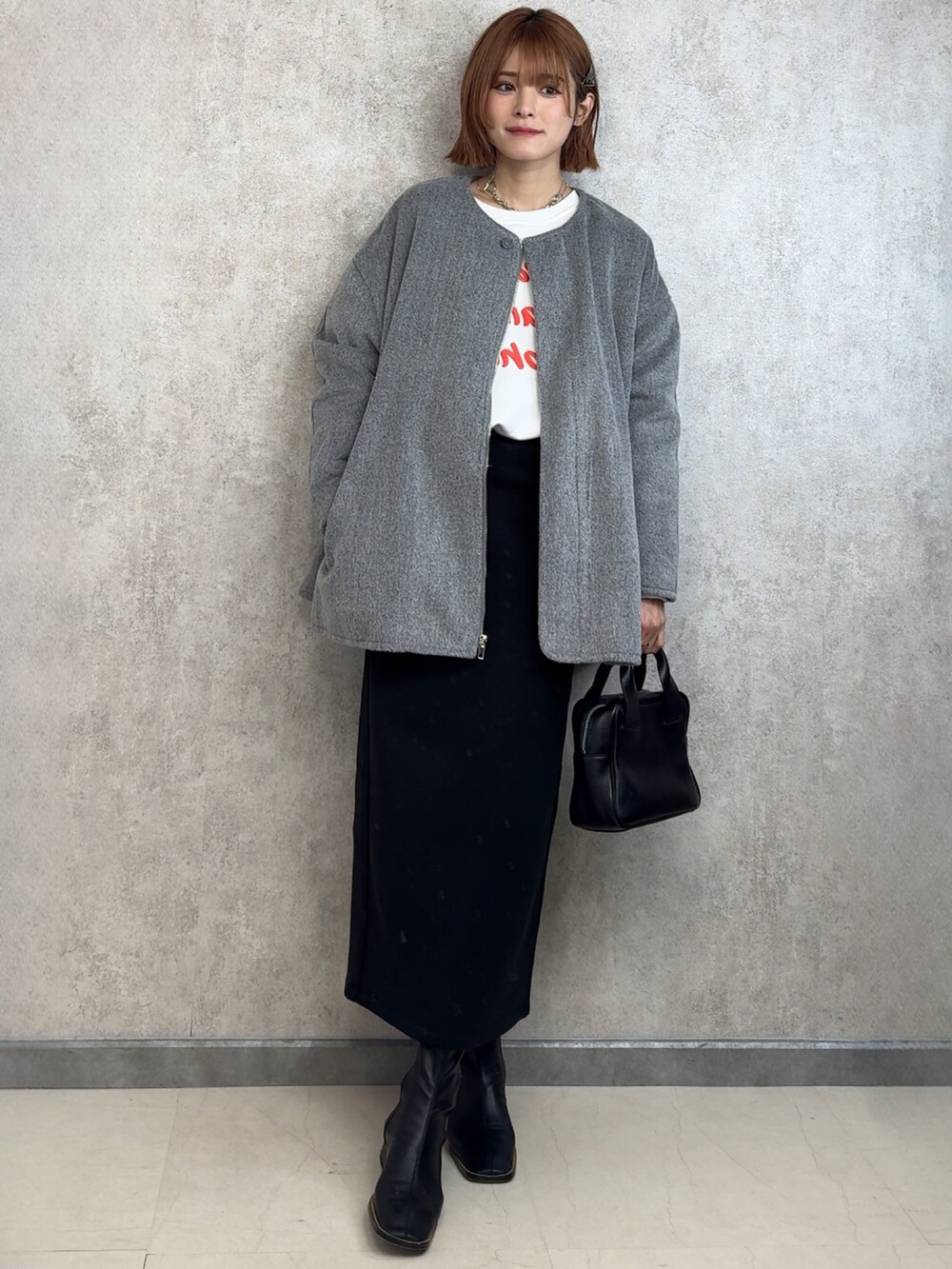 「冬を彩る色いろコーデ、今日のコーデ、着回しコーデ、153cm、yunco_de」｜「AMELYのAラインハーフコート（その他アウター、グレー系）」を使った、yunさん（レディース・153cm）の冬コーディネートの3枚目の写真