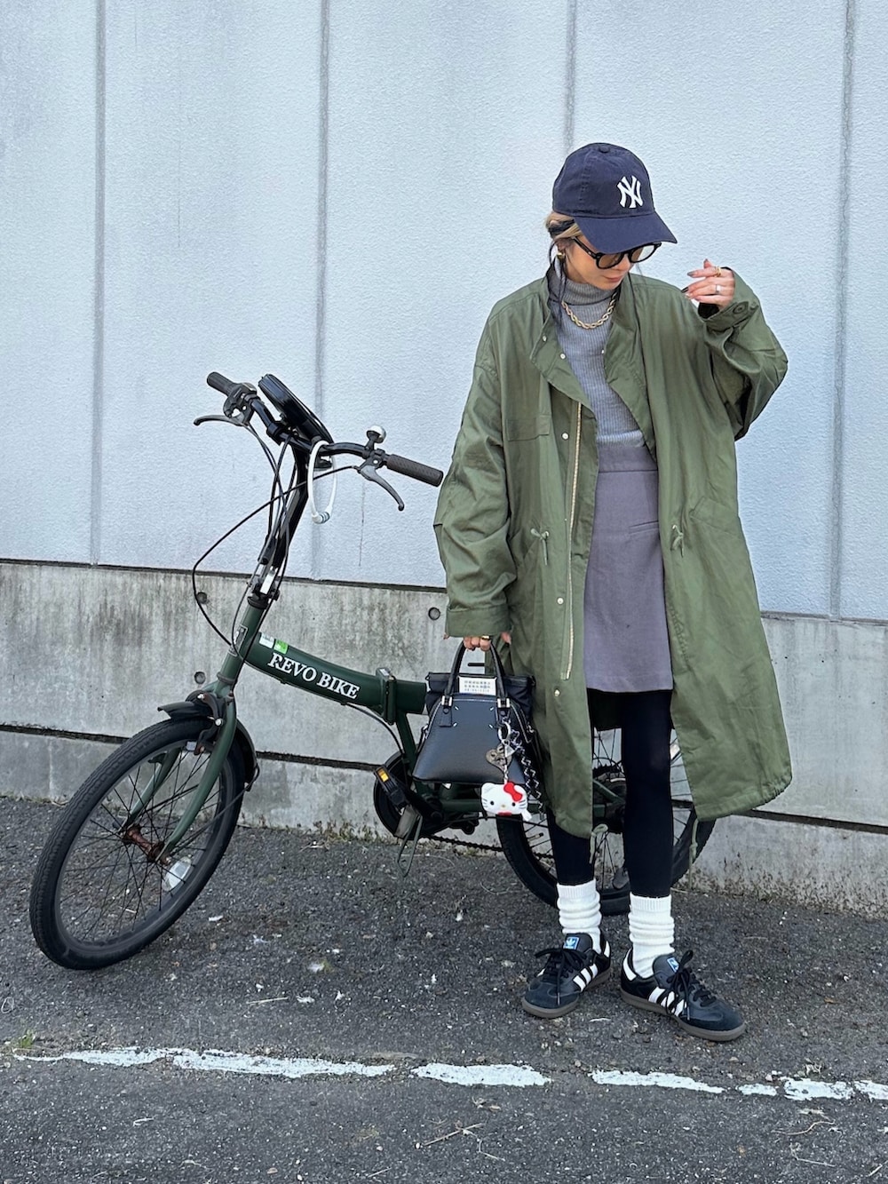 「キルティング、モッズコート、ライナージャケット、M65、詳細はInstagram」｜「coca（coca）のロゴ刺繍ベースボールキャップ（キャップ、ベージュ系）」を使った、amoriaさん（レディース・152cm）の秋コーディネートの5枚目の写真