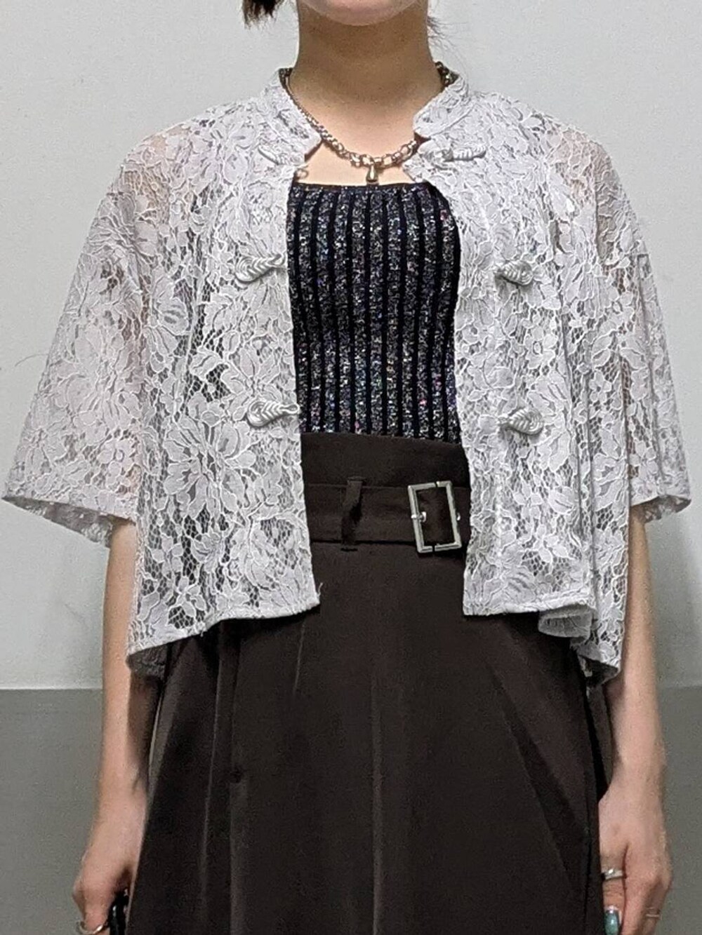 「ヘルシー、スカート、低身長、女子ウケ、モード、デート/ロマンティック、骨格ウェーブ、個性派、モテ、ベーシック/シンプル、きれいめ、HARE、夏コーデ」｜「HAREの2WAYスクエアラメニットタンクトップ(HARE)（タンクトップ、ブラック系）」を使った、natsuki_s2さん（レディース・153cm）の夏コーディネートの2枚目の写真