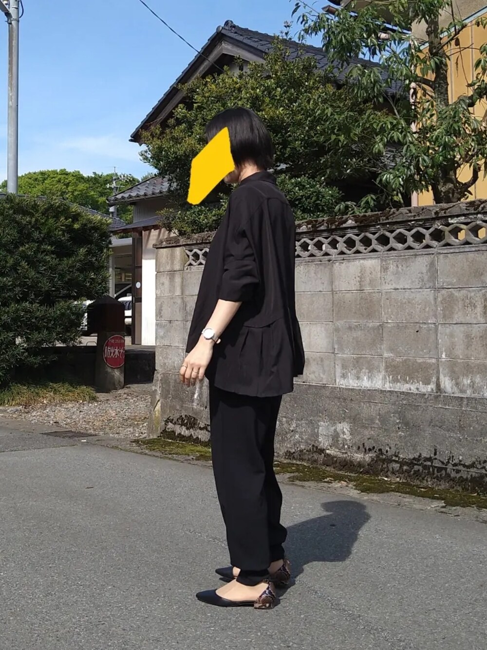 ブラック系のシャツ/ブラウス、ブラック系のその他パンツを着用したレディースの春コーディネートの2枚目の写真