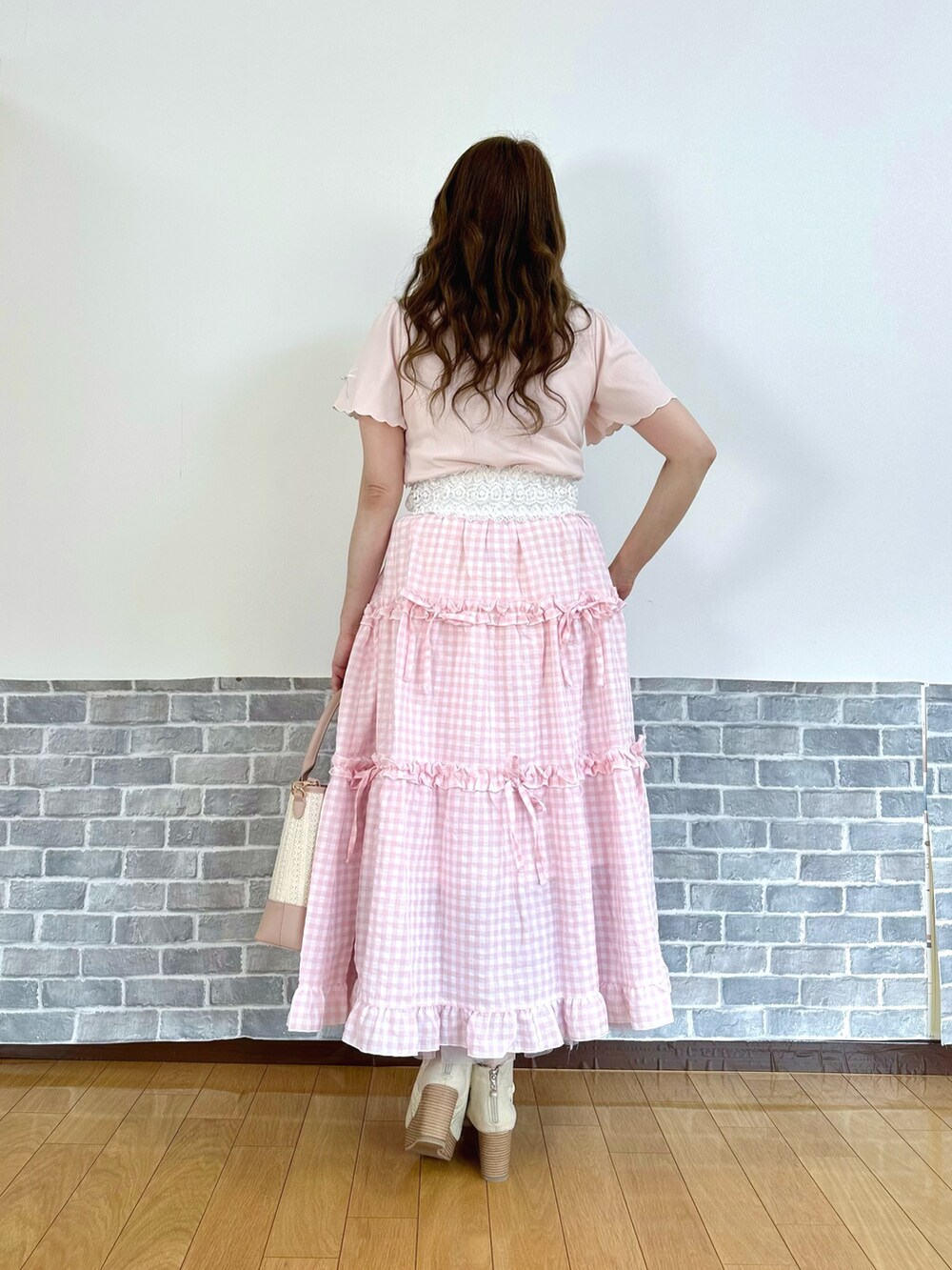 Katie ピンク ギンガムチェック コルセットスカート ギンガムチェック台形プリーツSK - Ank Rouge(アンクルージュ)の