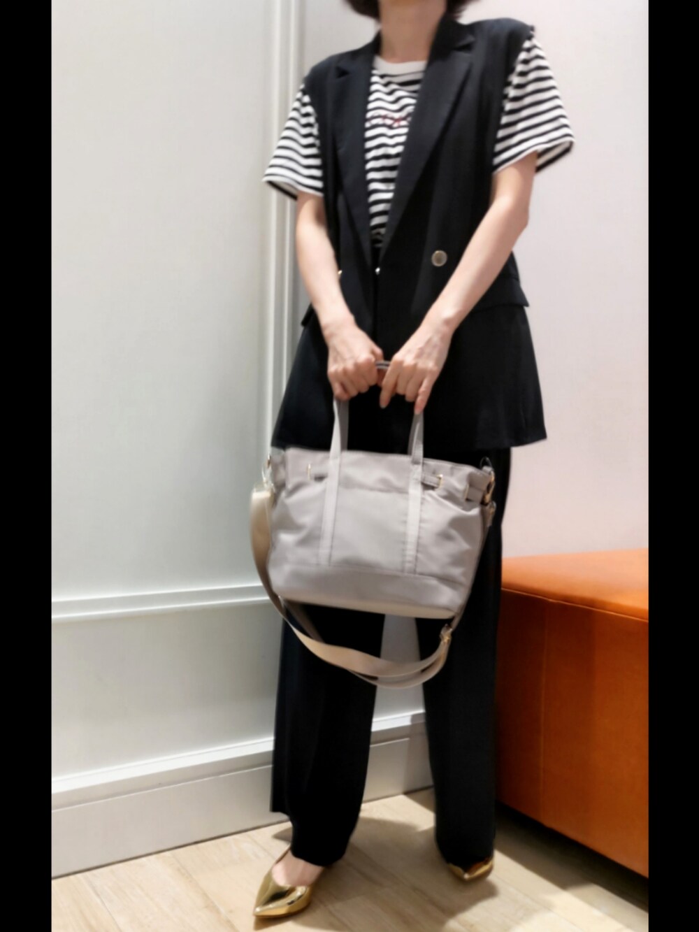 「Tシャツコーデ、着回しコーデ、休日スタイル」｜「MICO COULIERのアイテム（ベスト、ブルー系）」を使った、nol machikoさん（レディース・159cm）の夏コーディネートの5枚目の写真