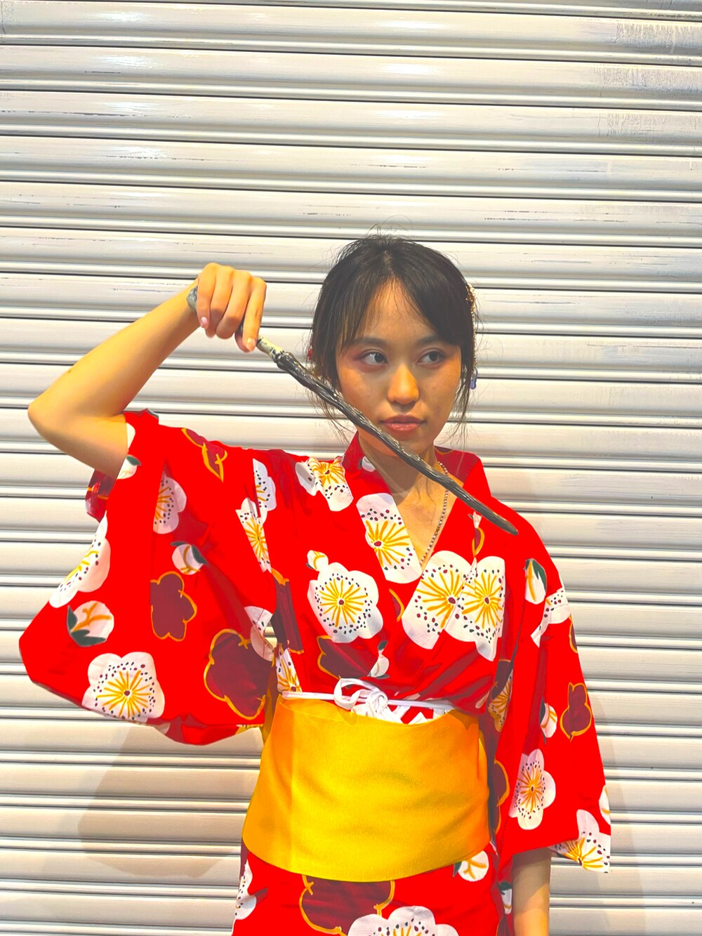 「浴衣、夏コーデ、夏休み、浴衣女子、浴衣コーデ」｜「浴衣のアイテム（ワンピース/ドレス、レッド系）」を使った、161Timber さん（レディース・161cm）の秋コーディネートの2枚目の写真