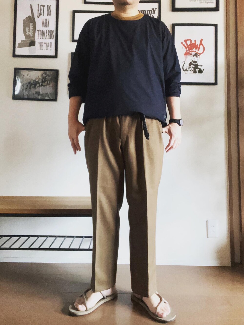 「カジュアル、シンプル、ラフコーデ、サンダル、モンベルサンダル、ootd」｜「mont-bellのアイテム（サンダル、ベージュ系）」を使った、hs_ngy17さん（メンズ・185cm）の春コーディネートの2枚目の写真
