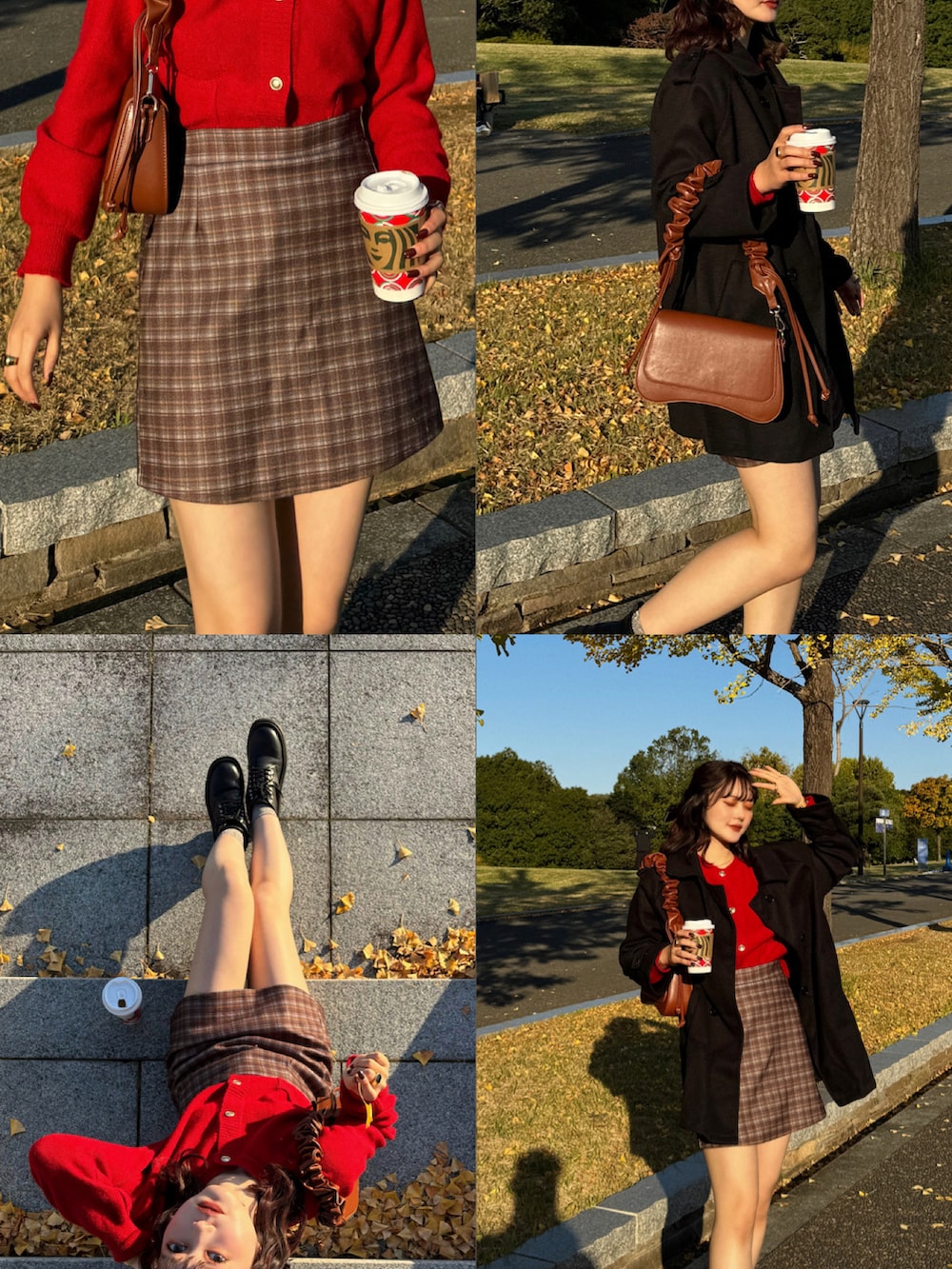 ブラック系のニット/セーター、グリーン系のブルゾン、ブラック系のハンドバッグを着用したレディースの秋コーディネートの3枚目の写真