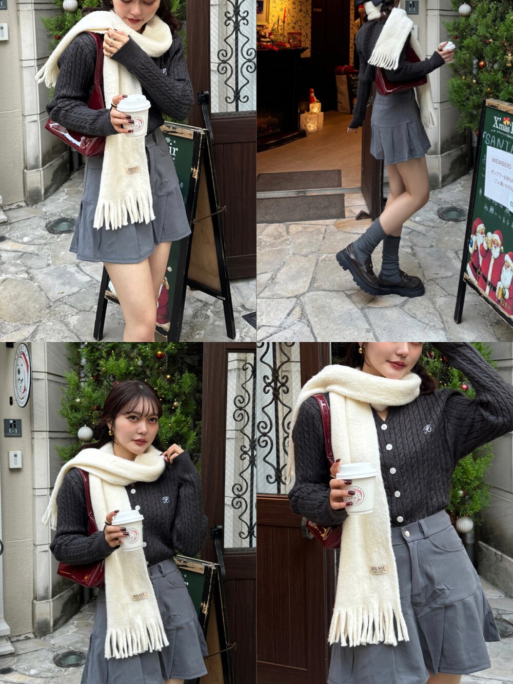 ブラック系のニット/セーター、グリーン系のブルゾン、ブラック系のハンドバッグを着用したレディースの秋コーディネートの4枚目の写真