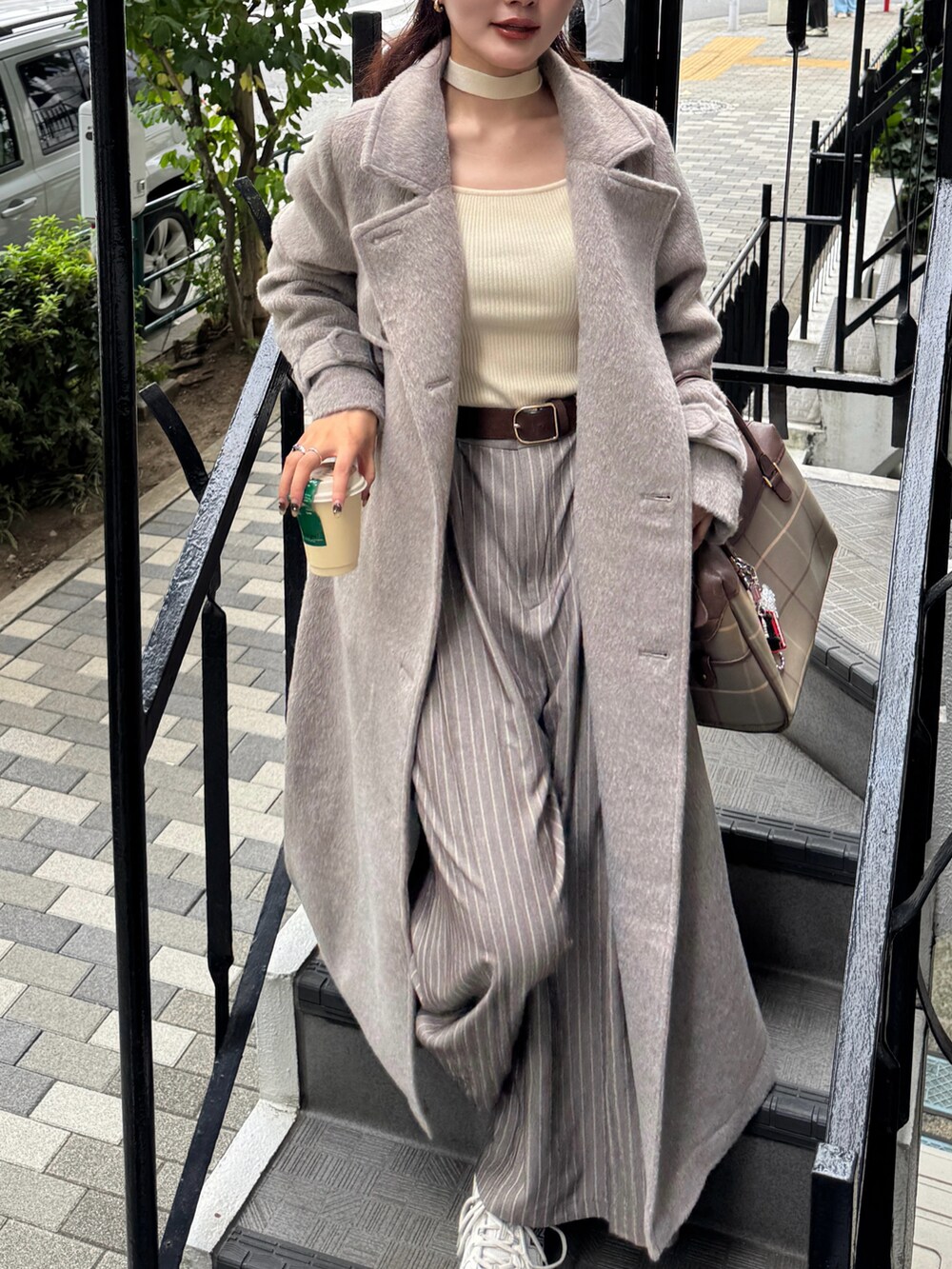 Elishe 2way シャギースタンドカラーコート ブラウン クリスマスデート