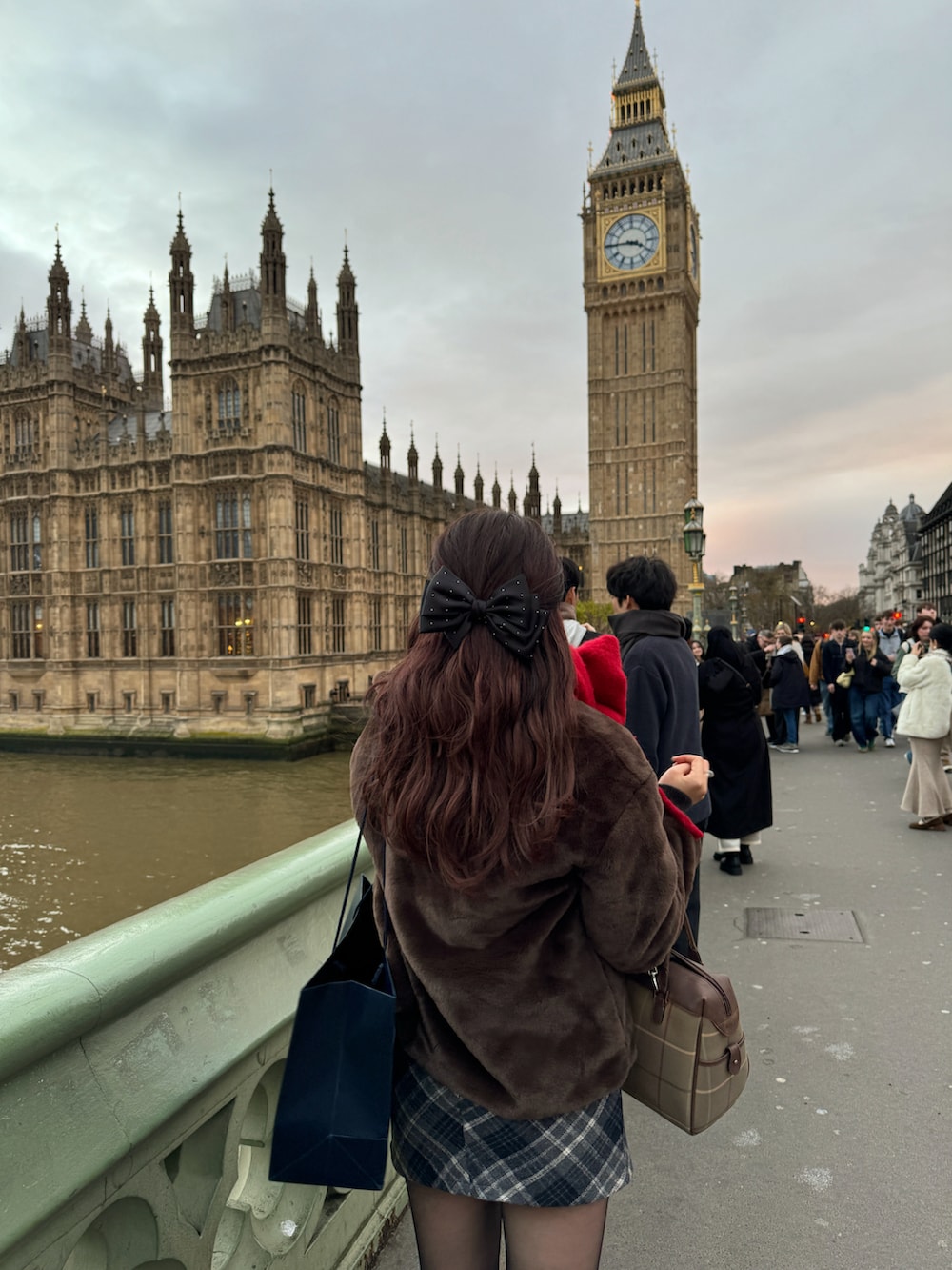 ブラック系のスカート、グリーン系のブルゾン、レッド系のマフラーを着用したレディースの冬コーディネートの5枚目の写真