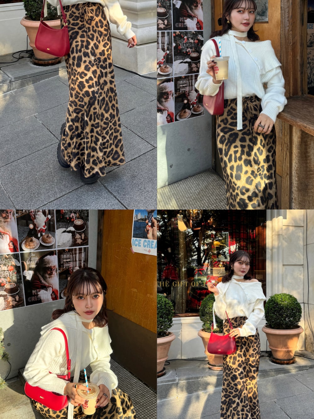 ブラック系のニット/セーター、グリーン系のブルゾン、ブラック系のハンドバッグを着用したレディースの秋コーディネートの2枚目の写真