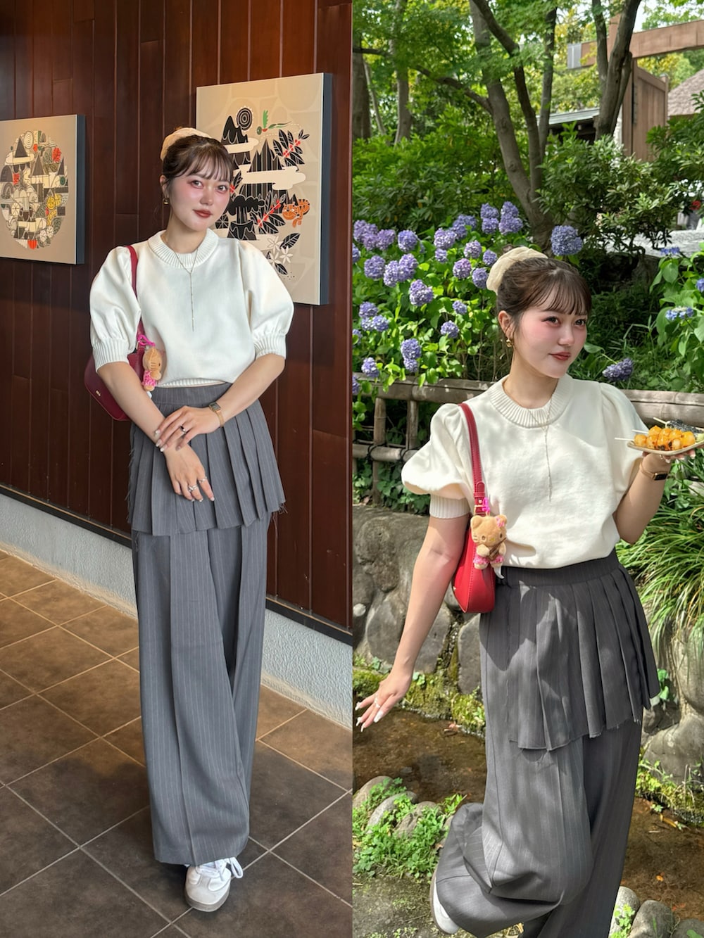 ブルー系のデニムパンツ、ブラック系のハンドバッグ、ホワイト系のTシャツ/カットソーを着用したレディースの夏コーディネートの3枚目の写真