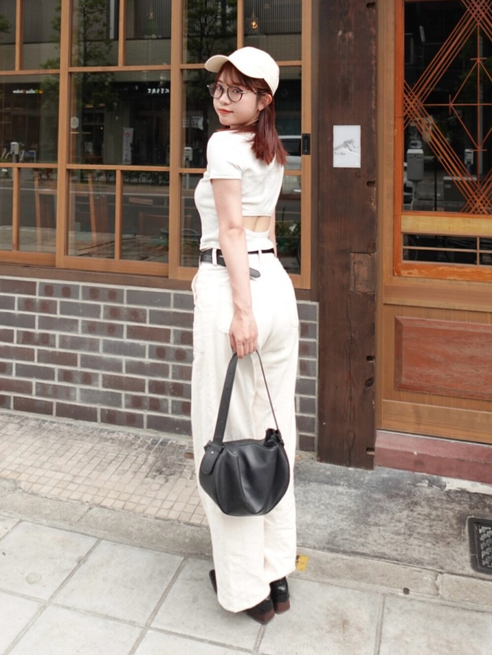 lawgy ブラウンデニム 膝ダーツウォッシングブラウンワイドデニムパンツ