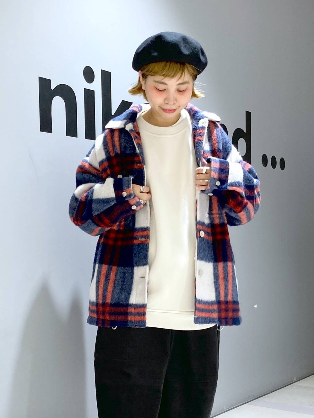 「低身長、体型カバー、ユニセックス」|「niko and...のシャギーチェックジャケット(ブルゾン、ベージュ系)」を使った、タゾエさん(レディース・155cm)の秋コーディネートの5枚目の写真