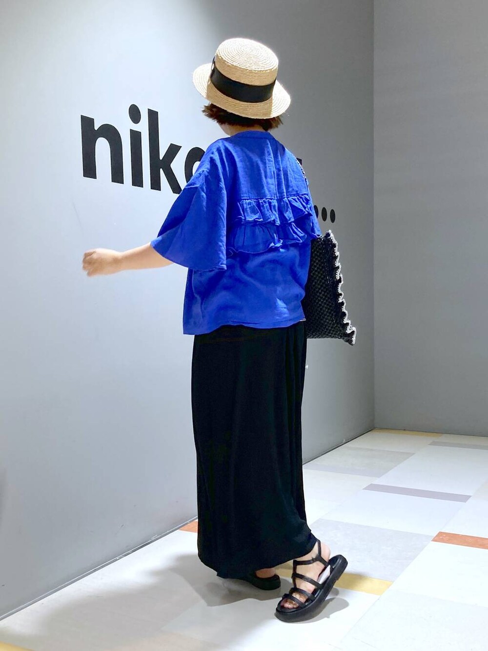 「低身長、体型カバー、ユニセックス」|「niko and...のオリジナル細ベルトサンダル(サンダル、ブラック系)」を使った、タゾエさん(レディース・155cm)の夏コーディネートの2枚目の写真