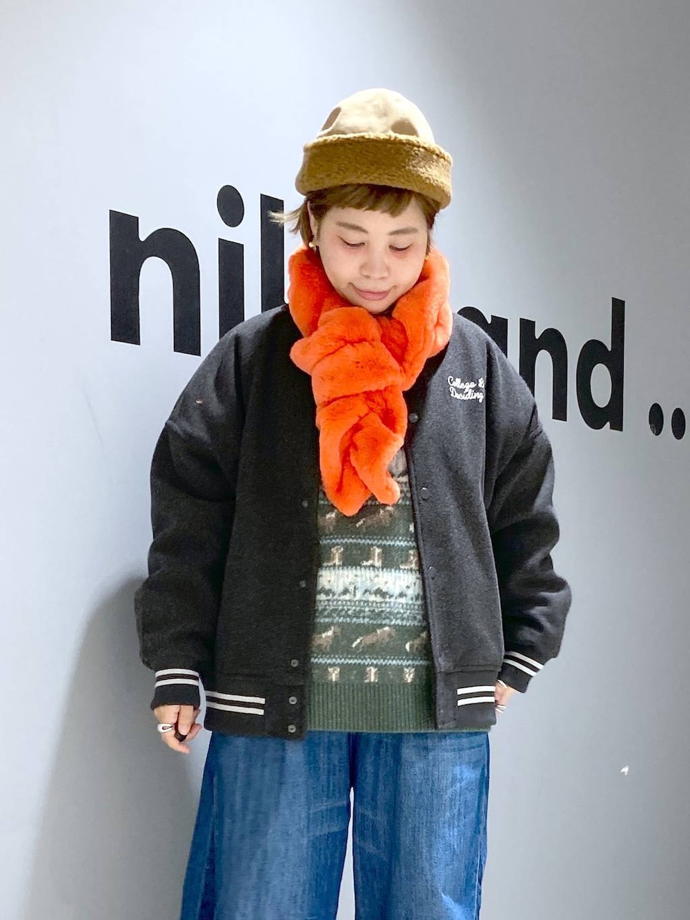 「低身長、体型カバー、ユニセックス」｜「niko and...のウーリーテックスタジャン（スタジャン、グレー系）」を使った、タゾエさん（レディース・155cm）の冬コーディネートの5枚目の写真
